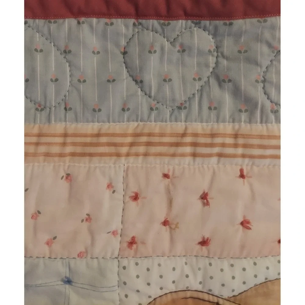 Vintage Handmade Reversible Baby Crib Quilt Blanket Embroidered Approx. 30×40